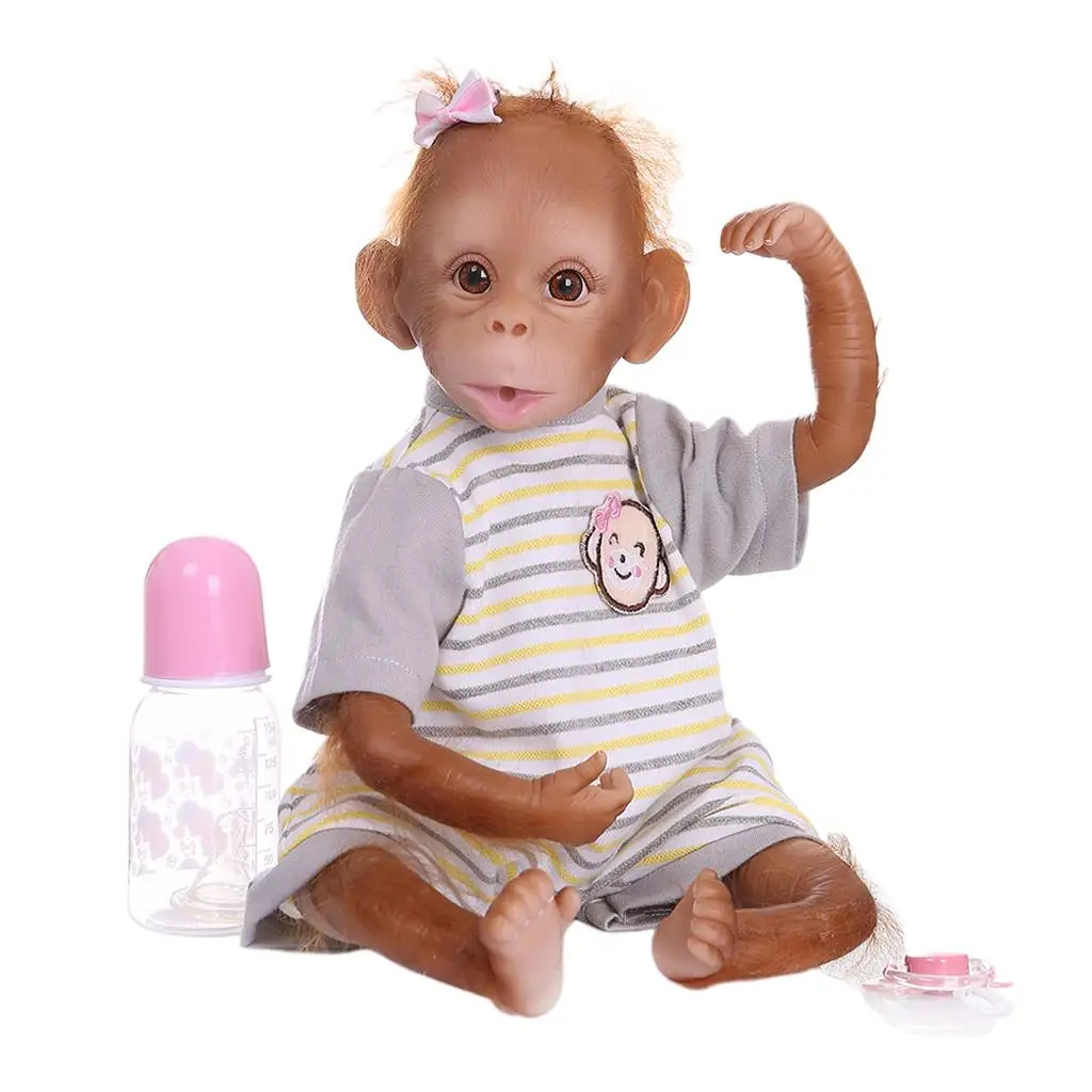 Boneca macia do macaco do silicone, macacões animais renascidos, brinquedo listrado, 16"