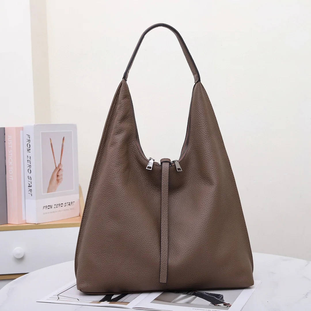 Genuine Grade Cow Leather Women's Big Shoudler Tote Bag Luxury Designer Brand Large Ladies Handbag High Quality Commuter Bag New