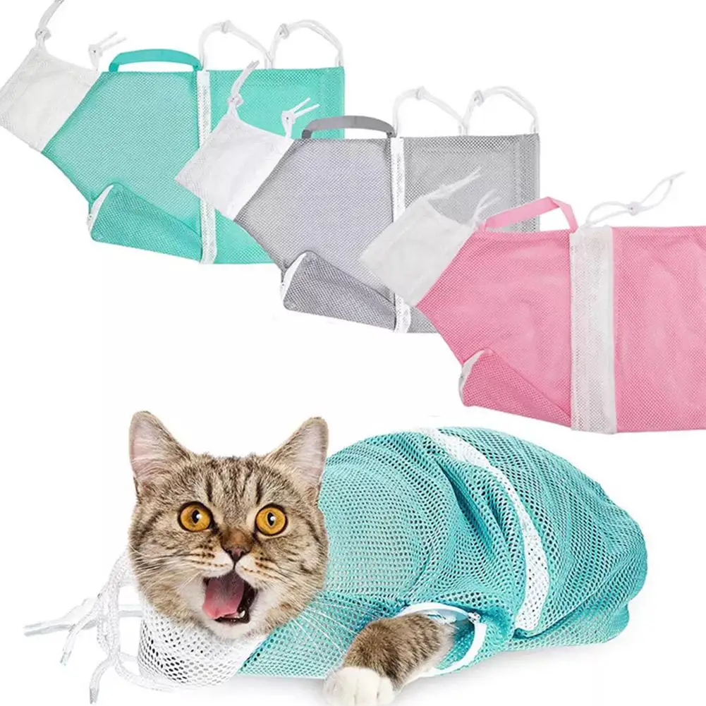 Cats Grooming Bag Breathable Mesh Cat Bathing Washing Bag Restraint Multi-purpose For Nail Cutting Beauty Medication Feedin U6J2