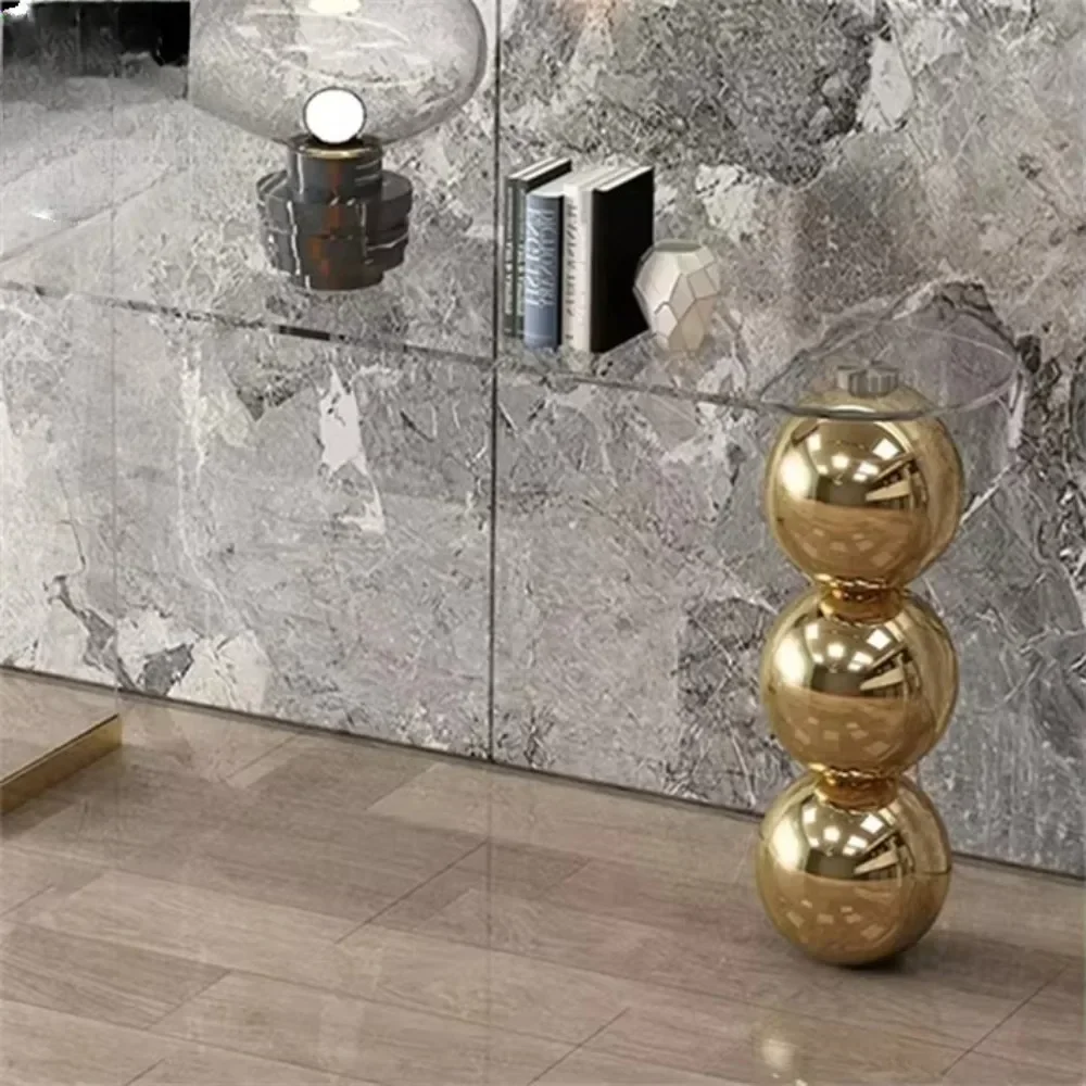 

Light Contemporary Home Entrance Table Transparent Glass Top Console Table With Ball Stainless Steel Design Base