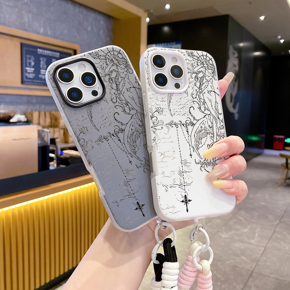 Handschlaufe 2-in-1 Handyhülle für iPhone 17 11 13 12 14 15 16 Pro Max XS XR X 7 8 Plus 17 Air INS Polka Dots mit Lanyard-Abdeckung – Detail 7