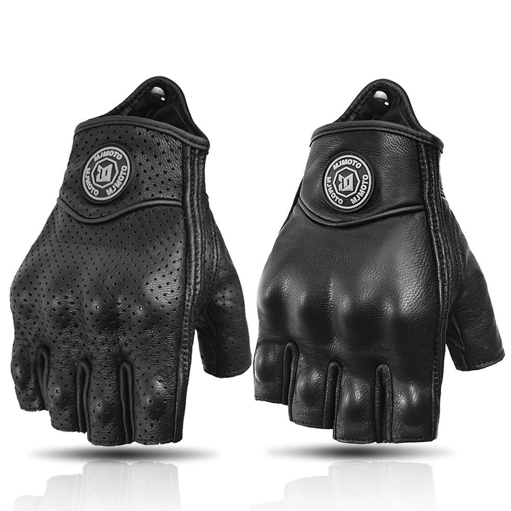 AliExpress MJMOTO Classic Retro Black Leather Summer Half Finger Motorcycle Gloves Motorbike Racing Motocross Moto Biker Cycling Fingerless Gloves