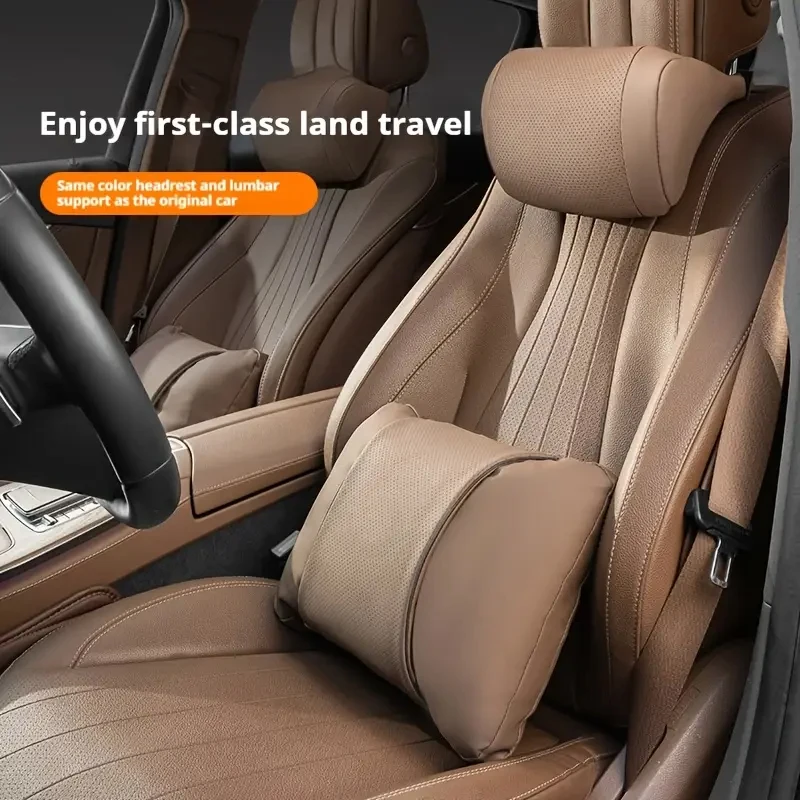 

High Quality Car Headrest And Lumbar Support Set Nappa Leather Memory Cotton Skin Friendly Breathable Soft And Comfortable
