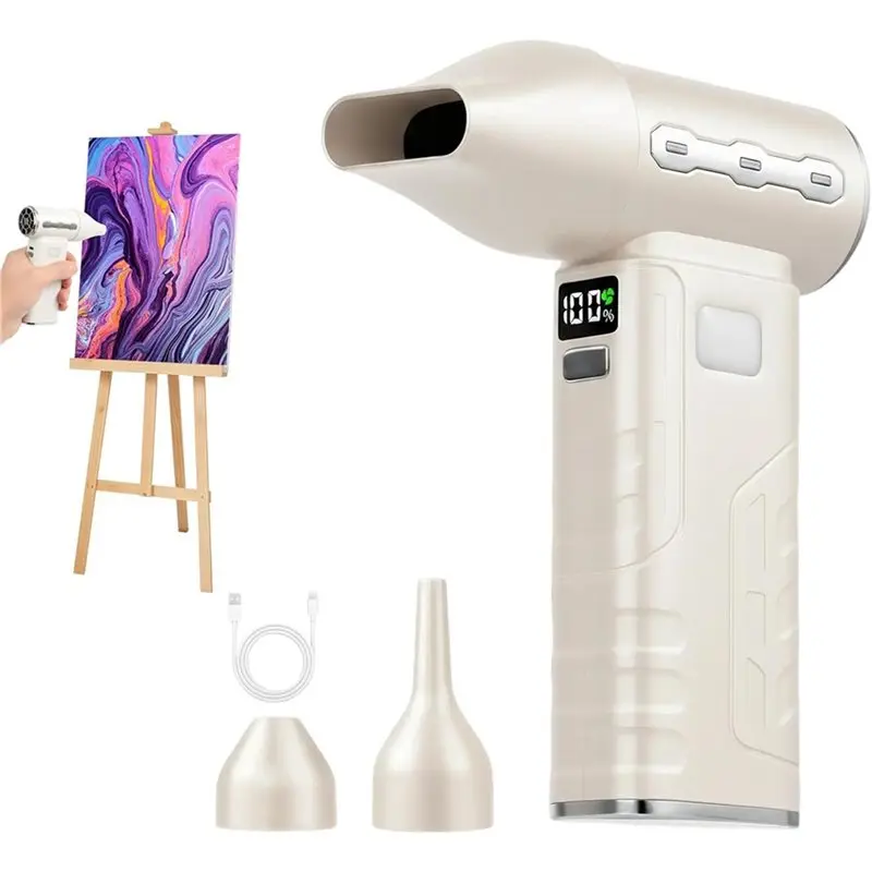 

AT51-Cordless Acrylic Paint Pouring Blower 5 Speed Adjustable Mini Paint Dryer With 3 Nozzles For Fluid Art