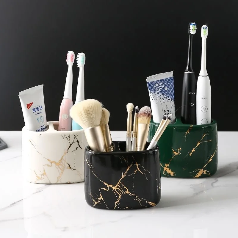 NEW Toothpaste Toothbrush Holder Marbling Ceramics Bathroom Toothbrush Cup Multifunction Toothbrush Barrel Bathroom Supplies