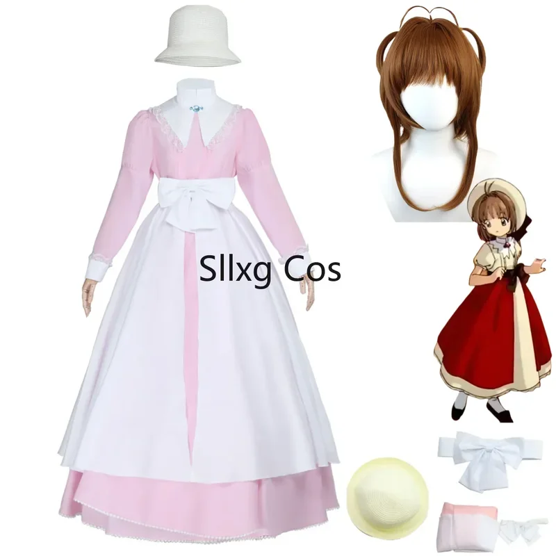 

FC6Anime Cardcaptor Sakura Card Captor Kinomoto Sakura Cosplay Costume Wig Pink Long Sleeved Dress Woman Sexy Kawaii Hallow@FC8！