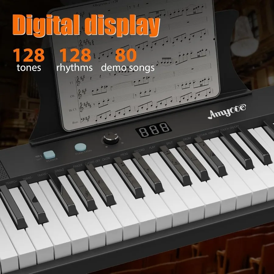 بيانو كهربائي محمول مكون من 61 مفتاحًا شبه الوزن للمبتدئين والمحترفين الذين يتميزون مكبرات الصوت المدمجة بدواسة الطاقة #5