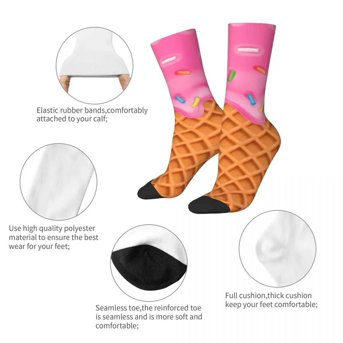 Happy Funny Male Men Socks Strawberry Ice Cream Waffle With Sprinkles Sport Women Socks Spring Summer Autumn Breathable Sock