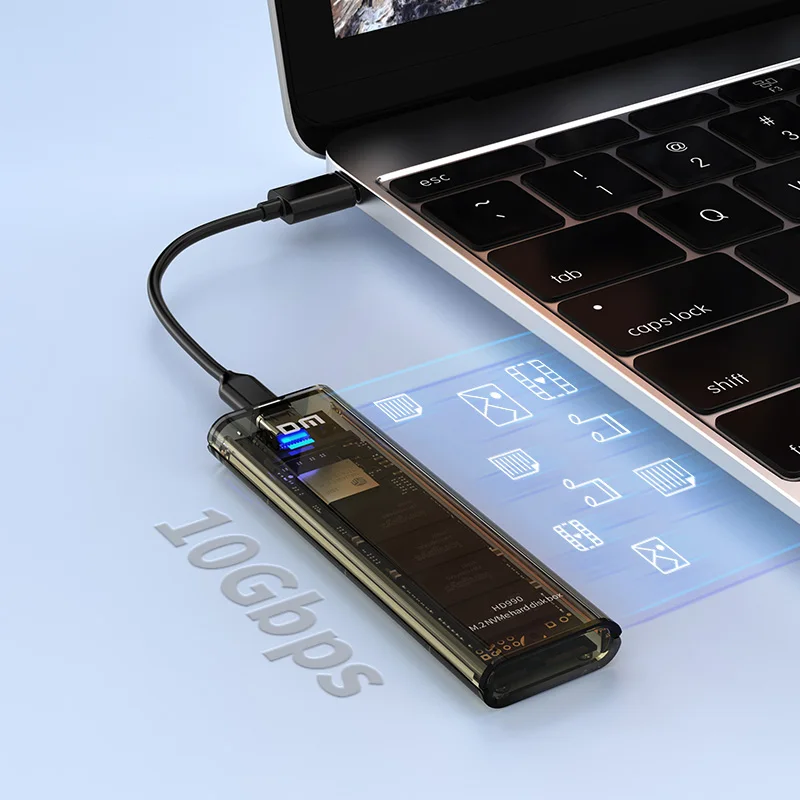 Внешний корпус DM HD990 M.2 NVMe — USB 3.1 Gen2 Type-C, 10 Гбит/с, прозрачный дизайн, поддержка макс. 4 ТБ