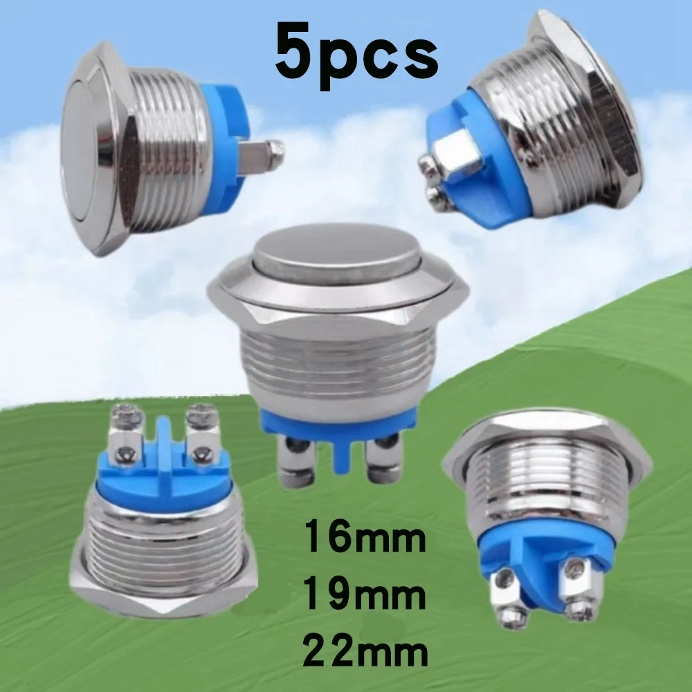 

5pcs 16/19/22mm Metal Button Switch Screw Terminal 1NO Reset Doorbell Start Button High head Flat head Ball head Waterproof ﻿