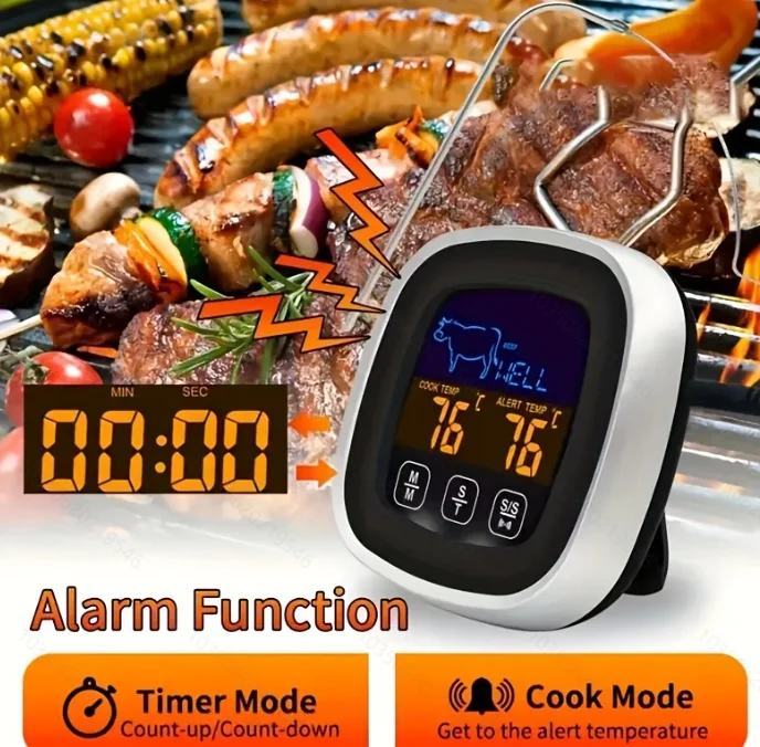 

Термометр для мяса с двойным зондом и подсветкой сенсорного экрана, 8 режимов для приготовления пищи, безопасный для гриля и духовки, необходимые для кухни