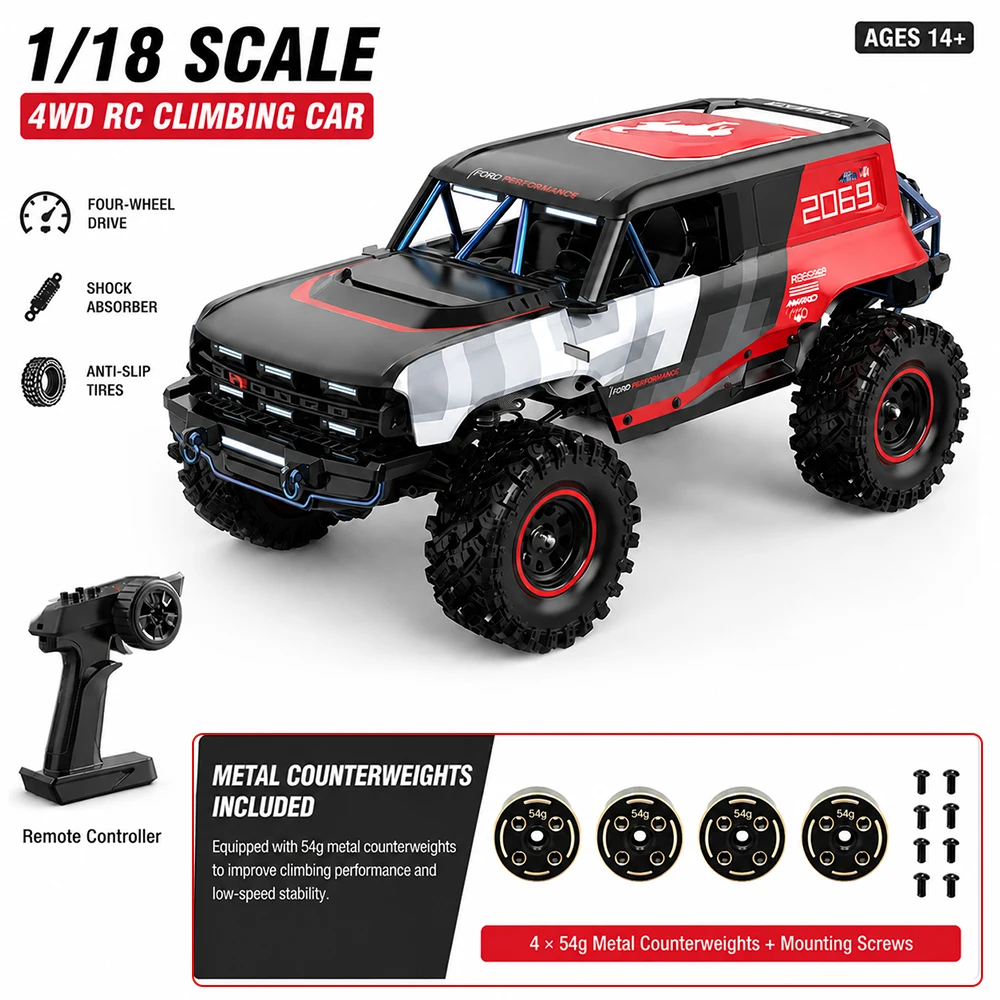 Voiture RC MJX 1/18 HYPER GO H18P Brushless 4x4 Tout-terrain Télécommandée 2.4G Électrique Modèle de Camion Crawler d'Escalade Jouet