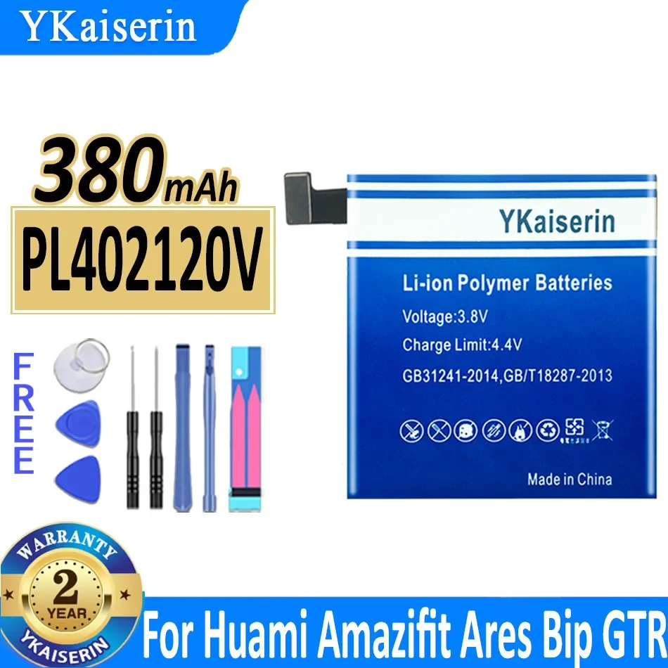 Аккумулятор ykaisсеребрин PL402120V A1608 для смарт-часов Huami Amazifit Ares Bip GTR A1608 380 мАч 402120 + Бесплатные инструменты