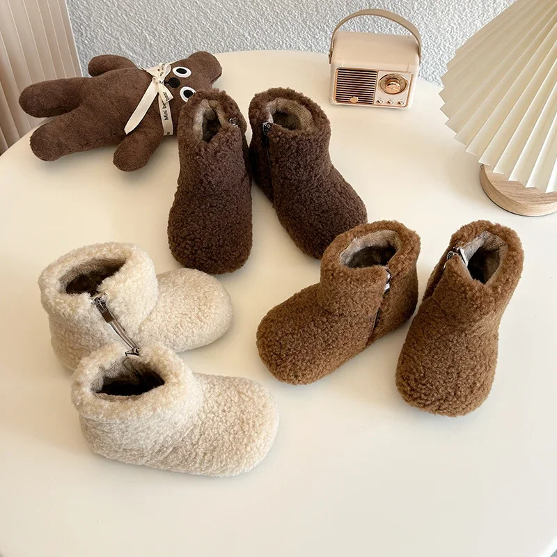 

2024 Winter Children's Snow Boots Composite Wool Warm Lambswool Plush Baby Girls Boots Exquisite Gift Fashion Kids Casual Shoes