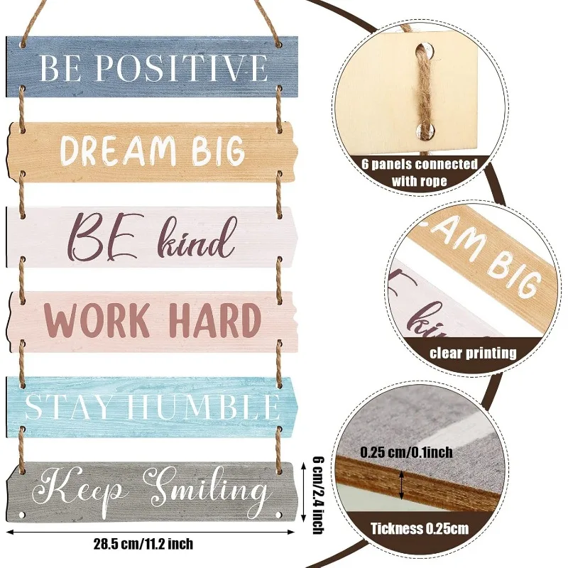 6 قطع من ألواح الحائط الريفية - لافتات خشبية ملهمة مع اقتباسات تحفيزية، ديكور مزرعة للمكتب، غرفة النوم، غرفة المعيشة #3