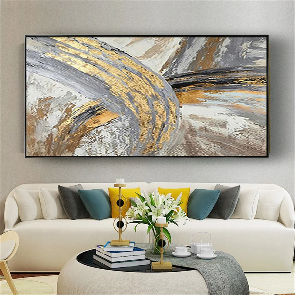 

100% Hand-Painted Gray Gold Copper Oil Painting Abstract Canvas Drawing Wall Art Picture Decor Living Room Home Mural Artwork