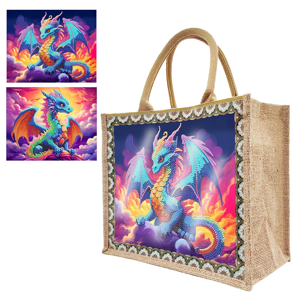 5d Diamond Art Painting Diy Shopping Bags Dragon Butterfly Mosaic Embroidery Cross Stitch Set Full Rhinestone Grocery Bags Gift