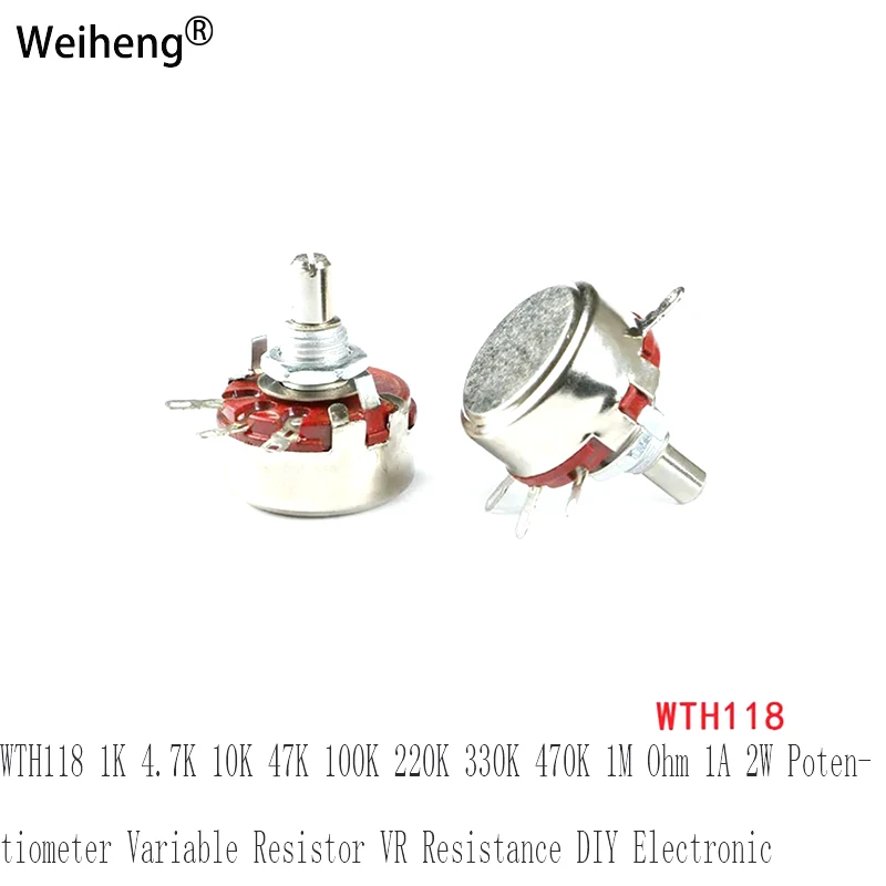 WTH118 WTH118-1A 2W 1A Round Rotary Shaft Potentiometer Resistor Resistance 1K 4.7K 10K 47K 100K 220k 330K 470K 1M ohm