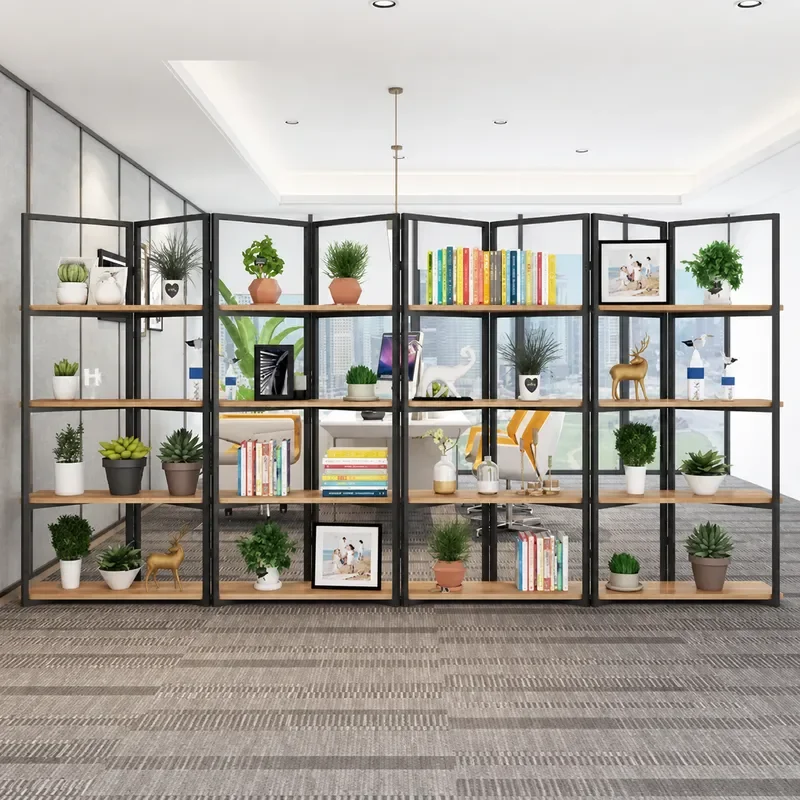 Industrial Wrought Iron Screen Bookshelf Office Flower Shelf Partition Display Rack for Home Decor Storage Organizer
