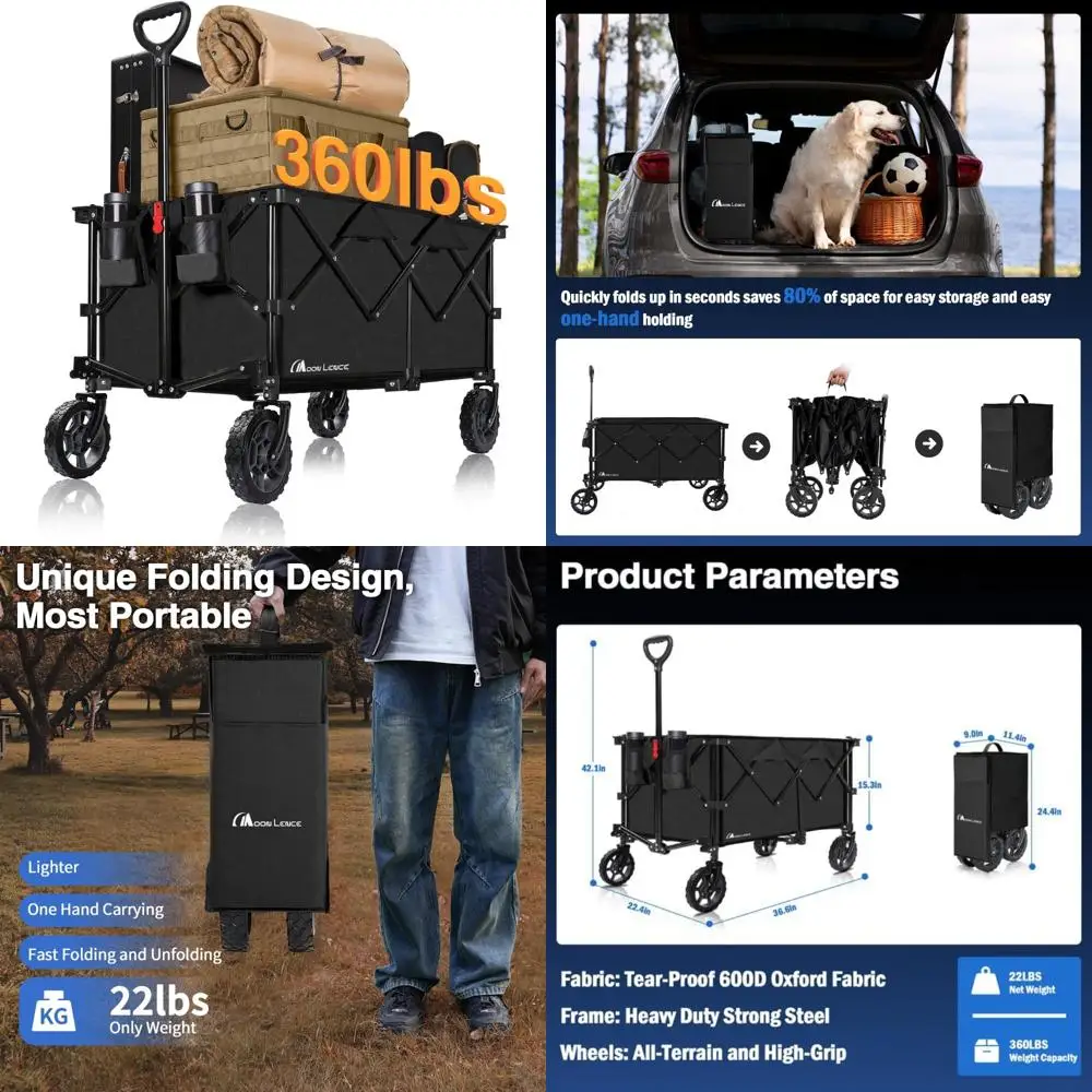 

Heavy-Duty Collapsible Folding Wagon Cart for Garden and Beach Use with All-Terrain Wheels and Adjustable Features