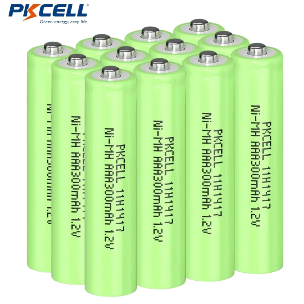 PKCELL 2/8/12/20PCS 300mAh 1.2v NiMH Rechargeable Battery AAA 300mAh Button Top Rechargeable Batteries for Solar Garden Light