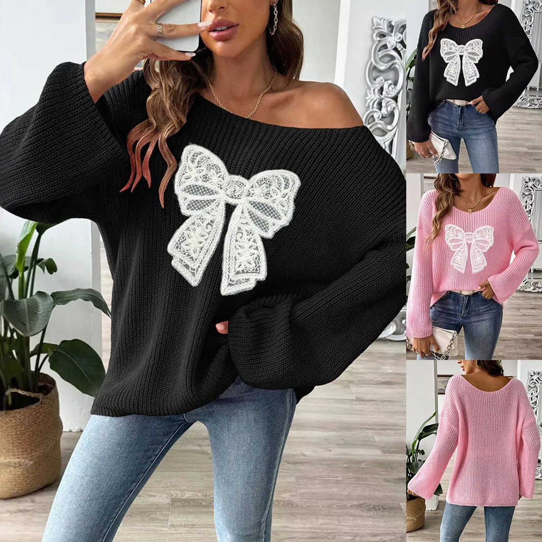 

Свободный свитер с вышивкой и узлом, простой длинный све, расклешенный све, женский трикотаж Faion