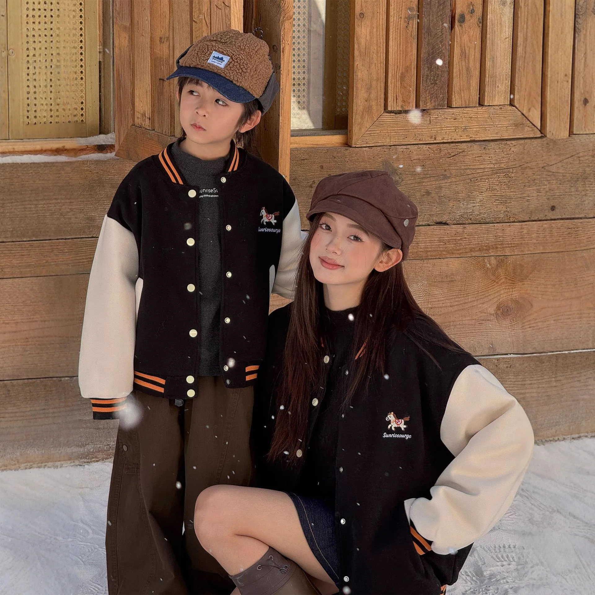 冬韓国スタイル家族マッチングジャケット男の子女の子親子フリース裏地コート暖かい服家族写真撮影ホリデーギフト