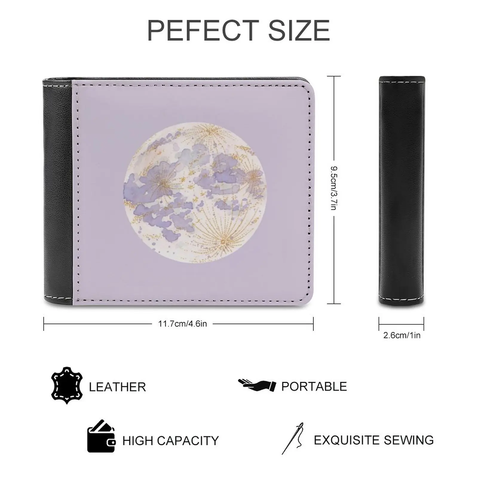 Lavendar Peach Moon Men Wallet Pu Leather Short Male Purses Credit Card Wallet For Men Money Bag Purple Gold Lavendar Peach