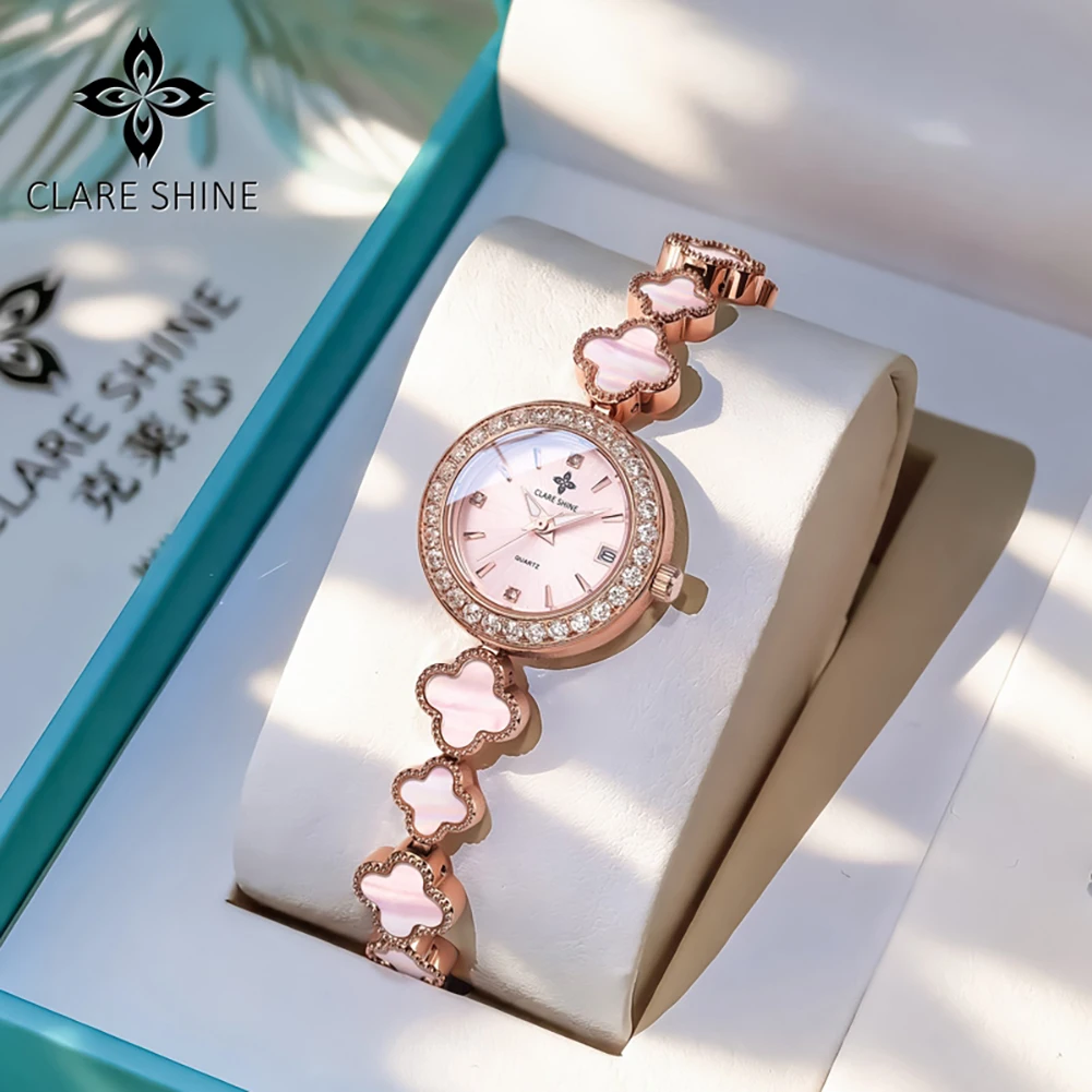 CLARE SHINE 7701 Woman Watch Imported Quartz Movement Watch Steel Bracelet Waterproof Chain Date Elegance Watches For Woman