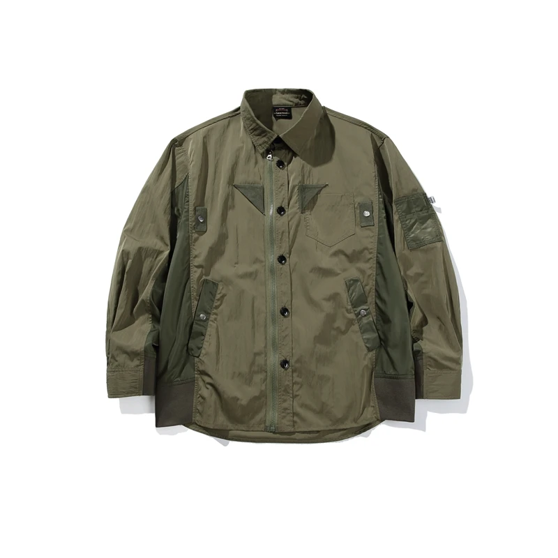 

Casual Men's Pilot Sle irt 3D Patchwork Multi-ket Workwear Loose Fit Long Sve Autumn Top Faionable Retro Leisure