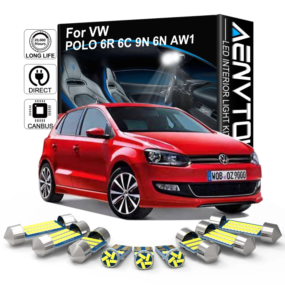 AENVTOL Canbus pasuje do VW POLO MK6 AW1 BZ1 MK5 6R 6C MK4 9N 9N3 MK3 6N1 6N2 1995-2021 wnętrze zestaw oświetlenia LED + narzędzie do instalacji