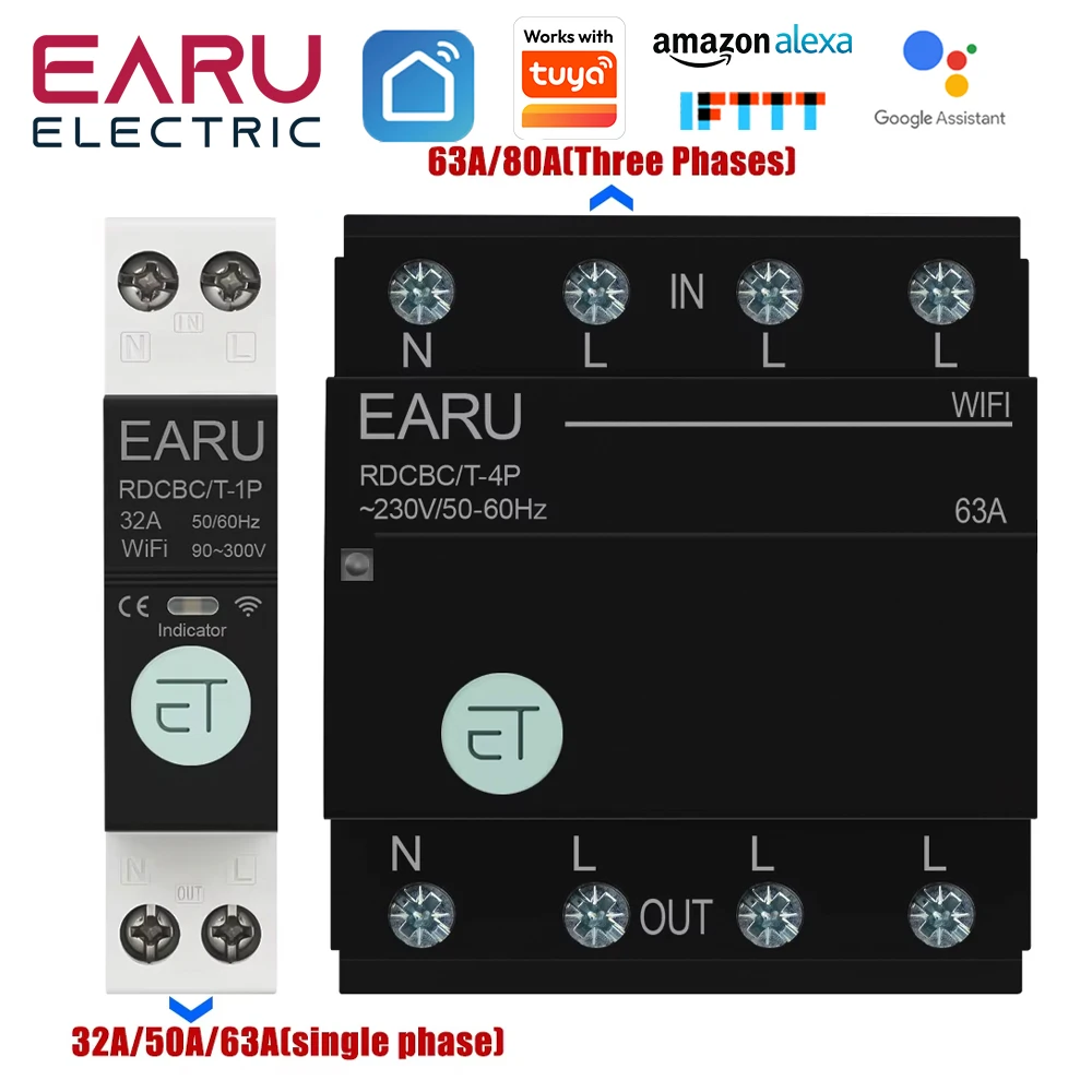 Smart WiFi Circuit Breaker Time Timer Relay Switch Smart Home House Voice Remote Control by TUYA APP Work with Alexa Google Home