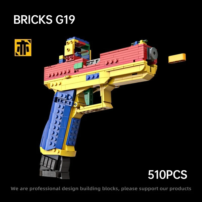 510PCS Classic Pistol G19 Building Blocks Emissibility With Bullet Assemble Gun Bricks Weapon Toy Gift For Military Fan
