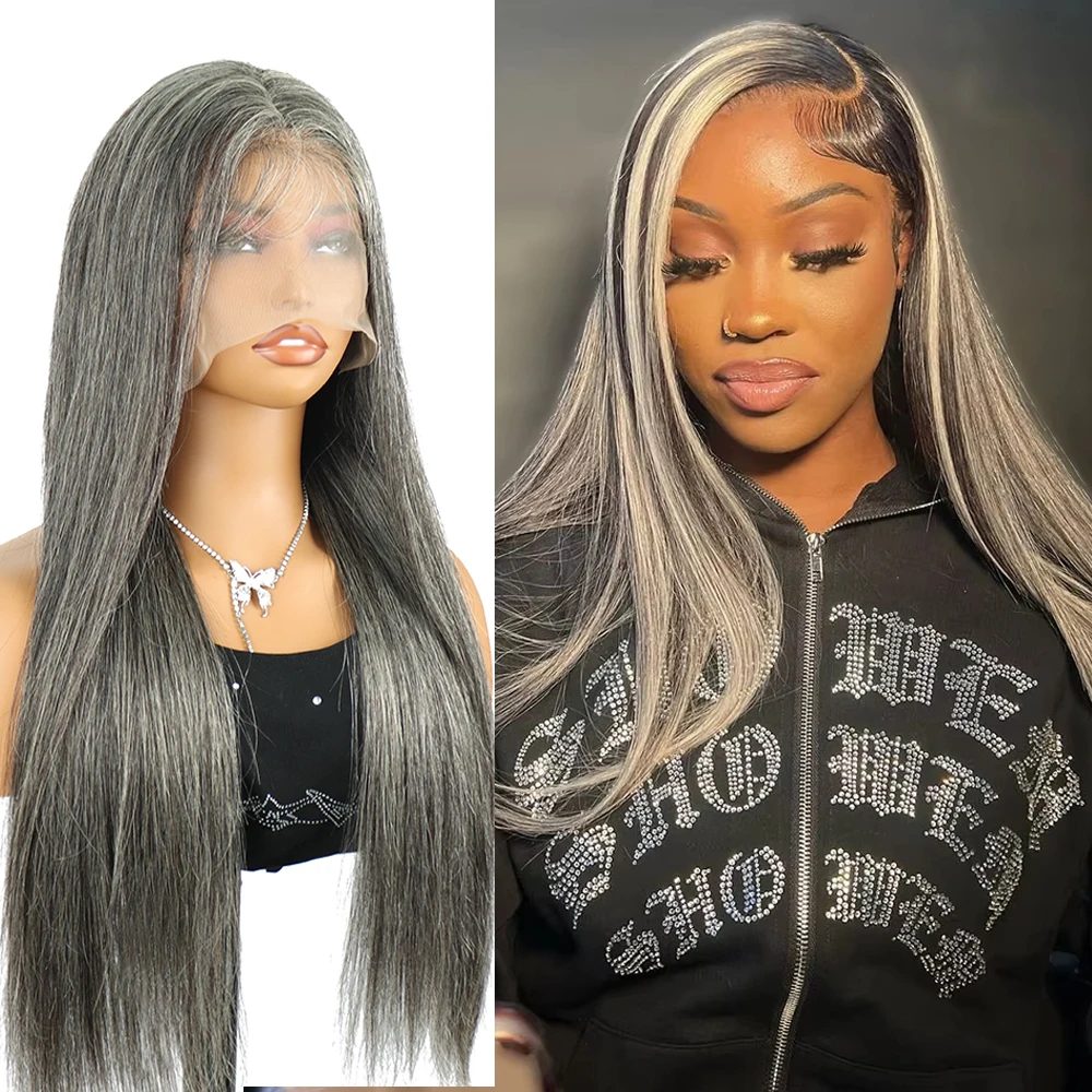 

220% Density Silver Gray Human Hair Straight Hd Lace Wig 13x4 13x6 Transparent Lace Front Wig Colored Brazilian Wig For Women