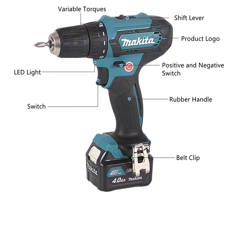 Original Makita 12V Cordless Max Torque 30N.m Lithium Battery Drill Professional Power Tools 10mm Hand Drill