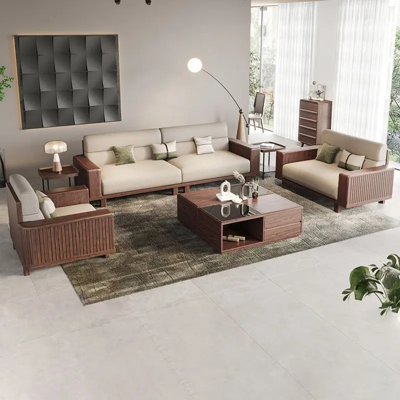 Ebony solid wood sofa Song-style modern aesthetics household living room sofa coffee table TV cabinet combination furniture