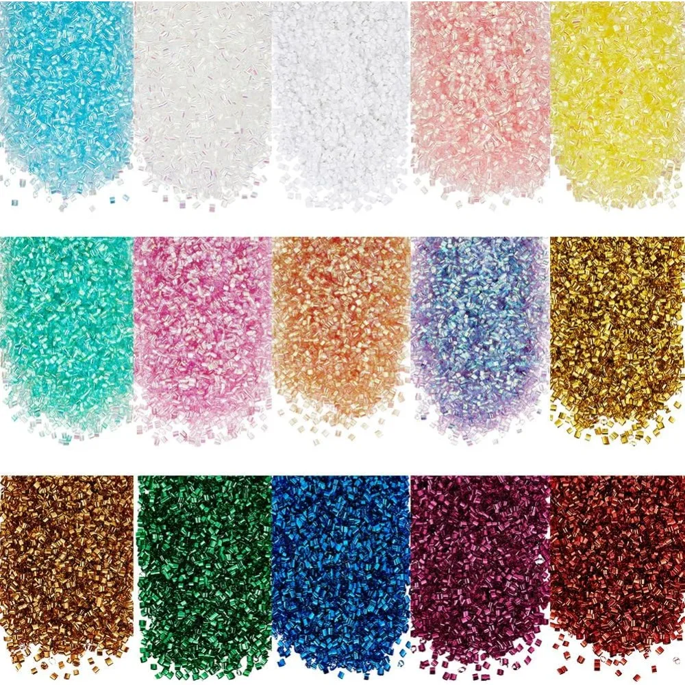 150g 15 colores cuentas Bingsu 3mm mezcla de cuentas Bingsu crujientes iridiscentes cuentas de tubo de paja suave kit de fabricación de cuentas de paja iridiscentes