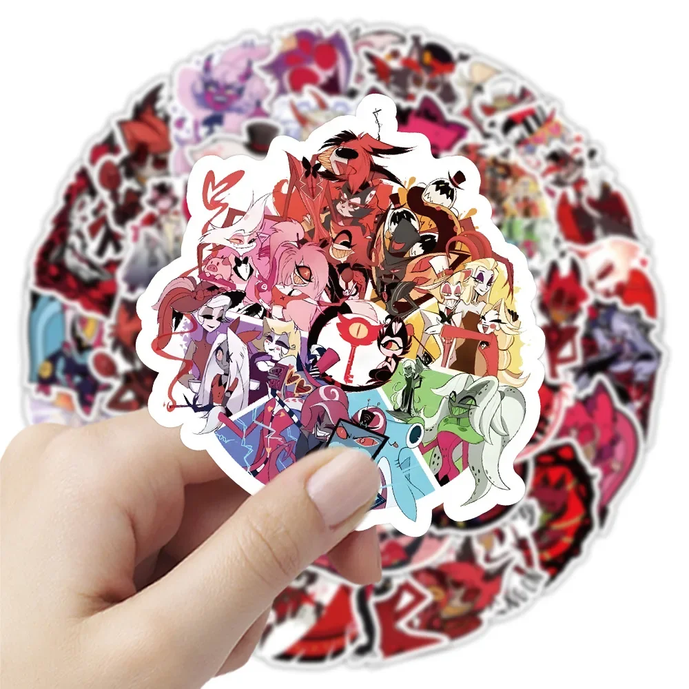 50pcs Hazbin Hotel Stickers Cute Cartoon Stationery Guitars Water Cups Skateboards Mobile Phone Labels Decoration Kids Gifts