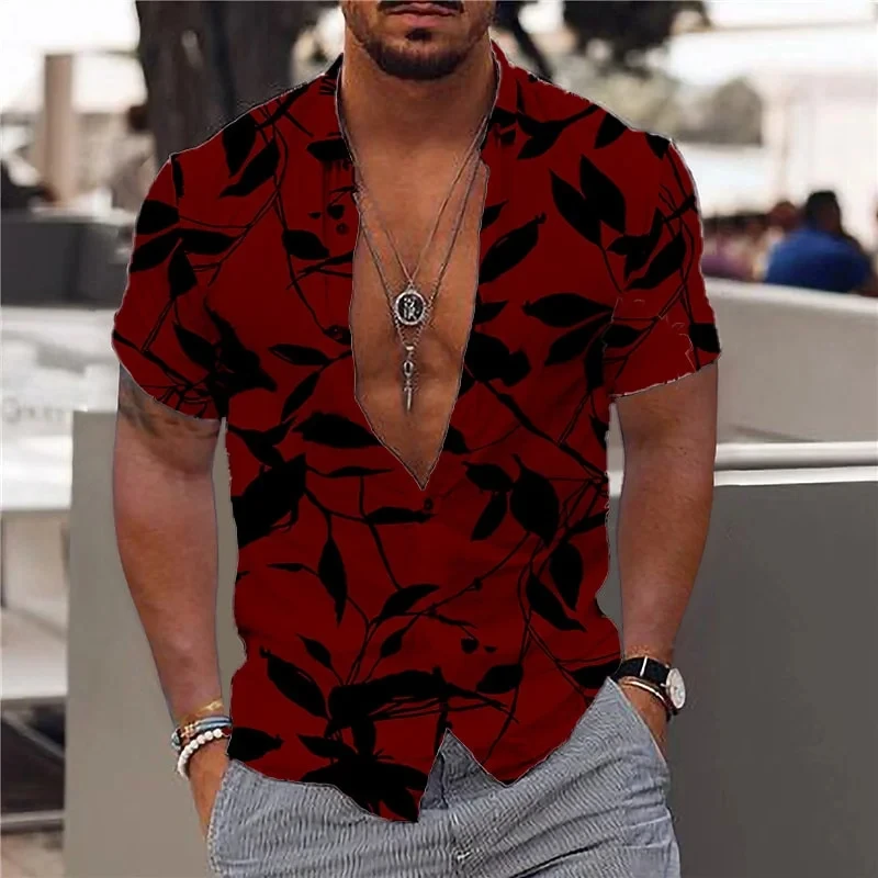 3d Leaf Print Hawaiian Shirts For Men Fashion Casual Male Clothing Loose Oversized Short Sleeved Shirt 2024 Summer Men\'s