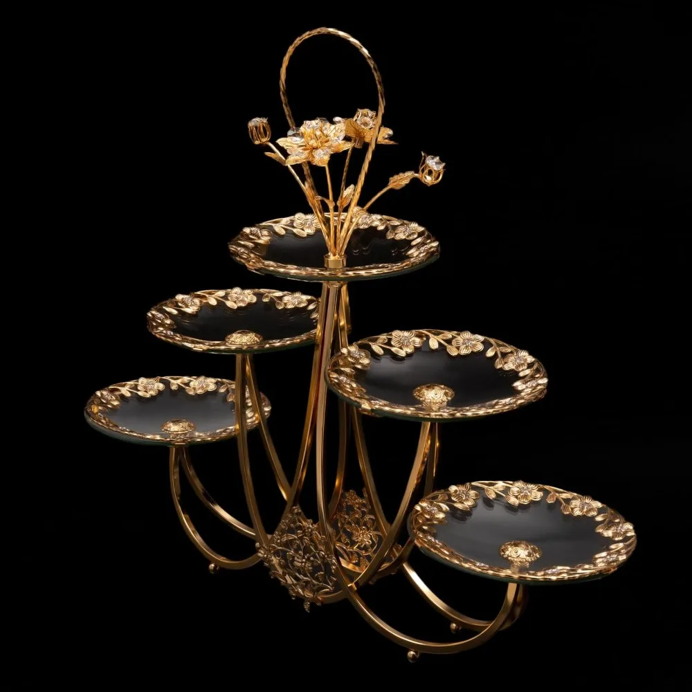 

3 Tiers Decorative Cake Stand, Gold Round Cupcakes Tower Holder with 5 Plates Fancy Cake Stand for Dessert Table, Wedding Recept