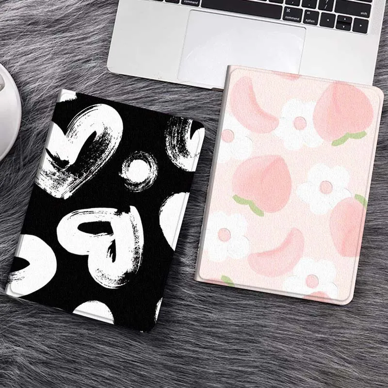 

Cartoon Heart Pattern Black Tablet Case For Samsung Tab Galaxy S6 S11 A A7 A8 A9 A11 10.1 10.4 10.5 Plus Lite Gift