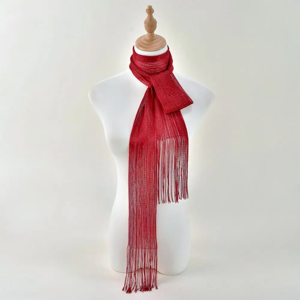 Women Fashion Long Metallic Scarf Tassel Wrap Lightweight Shiny Neck Decor Versatile Trendy Ribbon Headband Summer Shawl