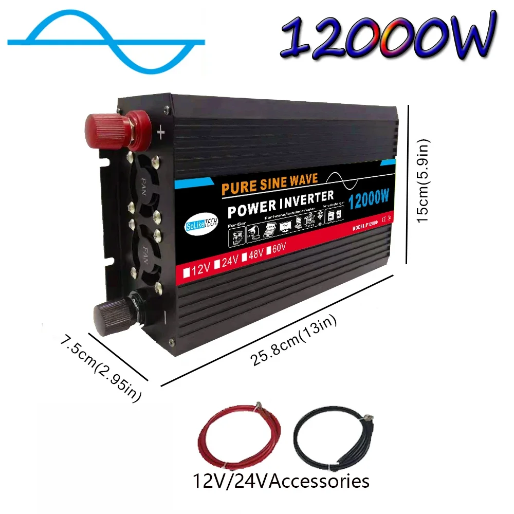 

12000W Car Inverter 12/24/48/60V To 220V Pure Sine Wave Power Inverter Outdoor Voltage Transformer Adapter Inverter Charger