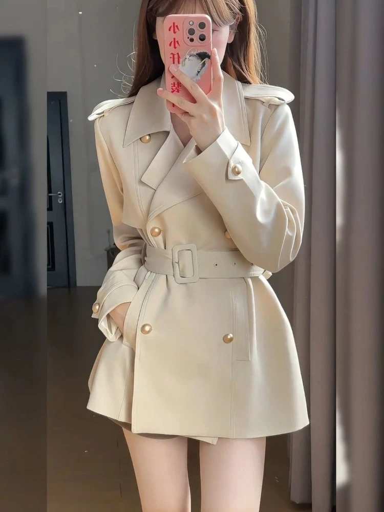 

Elegant Slim Windbreaker Coat Women 2025 Autumn Fashion Warm Slim Long Sleeve Thin Overcoat Design Chic Retro Loose Clothing New