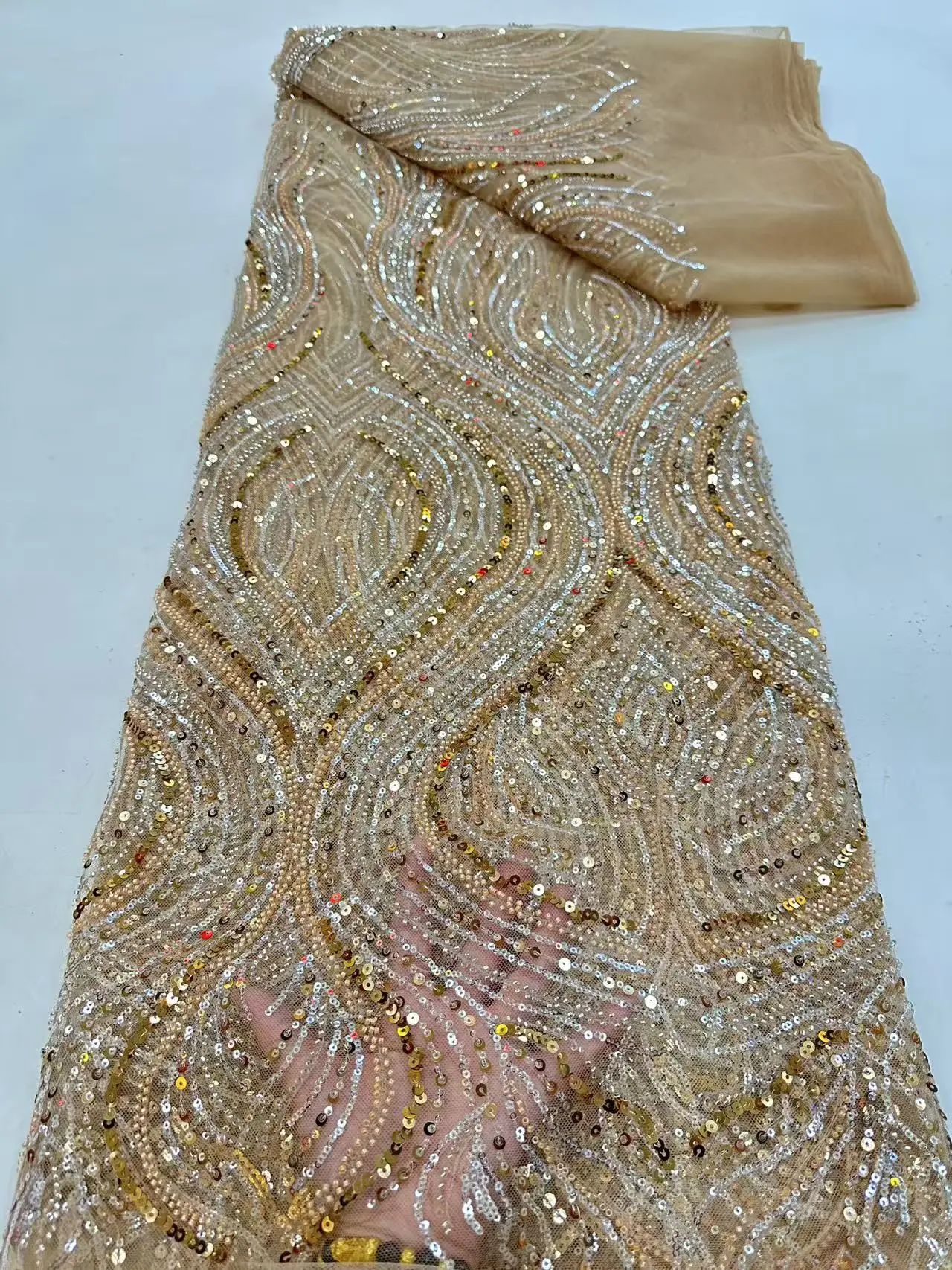 Роскошная красная африканская сетчатая кружевная ткань с вышивкой и блестками, французский тюль, кружево для нигерийского свадебного платья, 5 ярдов M29-1