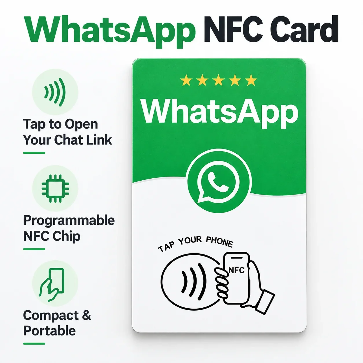 1pc NFC Contact Card for WhatsApp NTAG215 Rewritable Green and White PVC Contact Link Sharing for Shop Customer Service