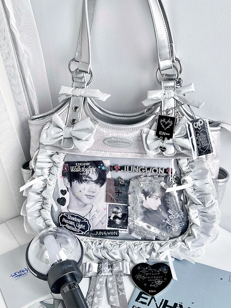 Black silver Handbag Original Apron Pain Bag Butterfly Festival Satin Shoulder Bag Cute Large Capacity Handbag Baby Bags