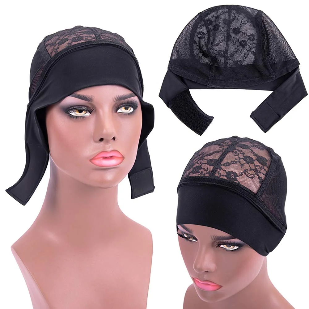 

6pcs/Lot Headband Wig Cap for Wig Making Lace Wig Cap with Adjustable Hook Black Dome Weaving Mesh Wig Cap for Women DIY Black