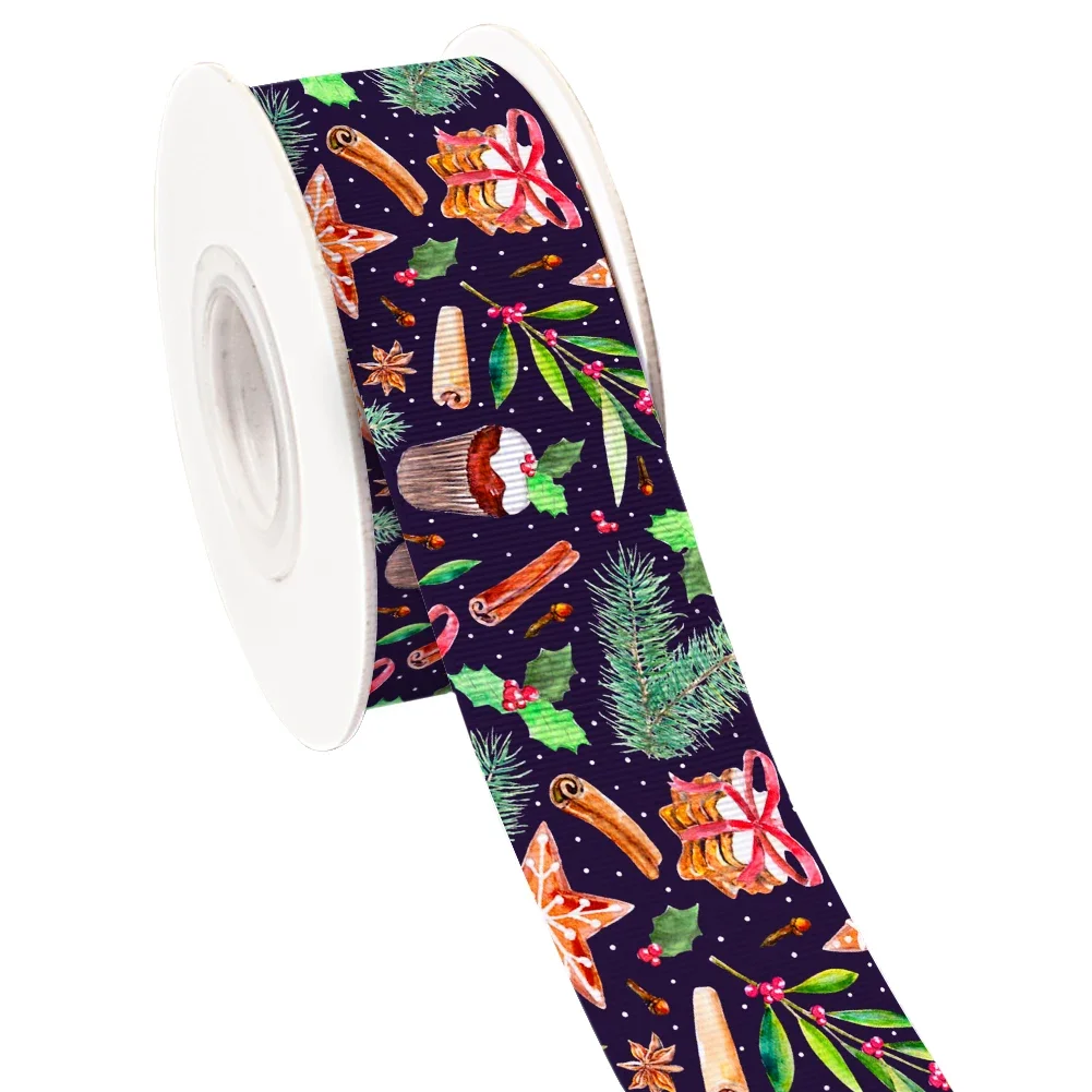 Merry Christmas Day Printed Grosgrain Ribbon for Cheer Bows DIY Girl Headwear Hair Bows 10yards
