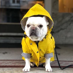 Pet Dog Yellow Raincoat with Pockets PU French Bulldog Clothes for Small Dogs Waterproof Puppy Coat Dog Jacket Dog Accessories